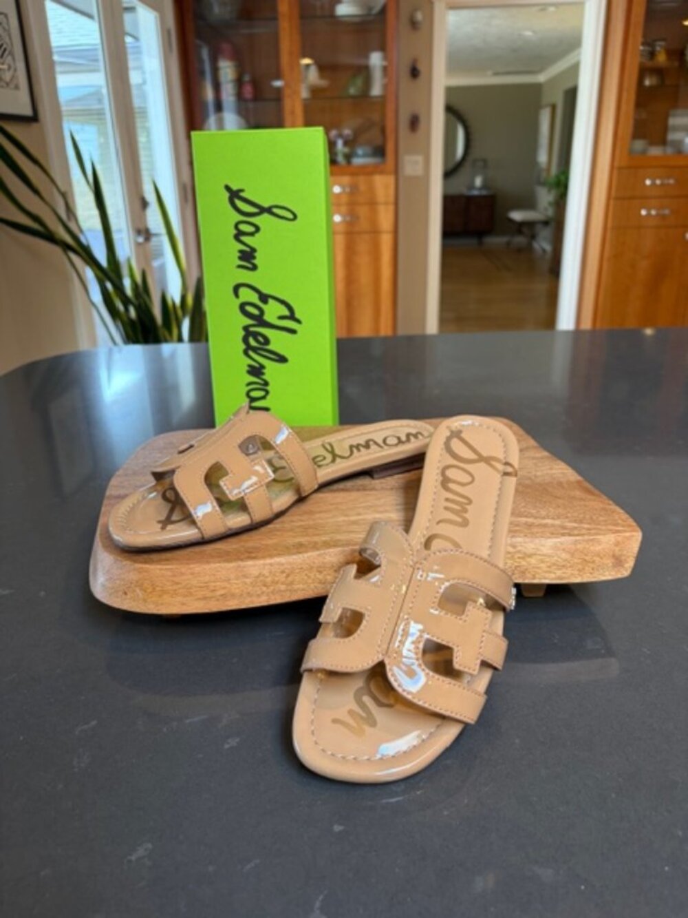 Sam Edleman Bay Slide Sandal Almond Patent Size 8